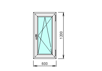 Деревенское окно 600*1200 BRUSBOX AERO 60 мм - поворотно-откидное